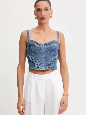 Guess top jeansowy MARSY kolor niebieski gładka W5GH86 D4H7C