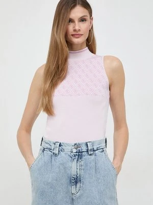 Guess top LISE damski kolor różowy z półgolfem W3YR26 Z37K0