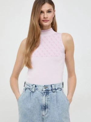 Guess top LISE damski kolor różowy z półgolfem W3YR26 Z37K0