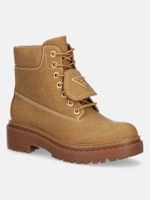 Guess workery LEAVEY damskie kolor brązowy na płaskim obcasie FLTLVY ELE10