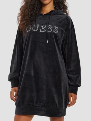 GUESS Сzarna damska długa welurowa bluza z kapturem Couture, Rozmiar S