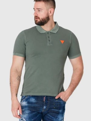 GUESS Zielona męska koszulka polo z pomarańczowym logo, Rozmiar S