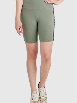 GUESS Zielone krótkie legginsy damskie z lampasami, Rozmiar XS