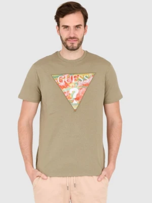 GUESS Zielony męski t-shirt bawełniany slim fit, Rozmiar S