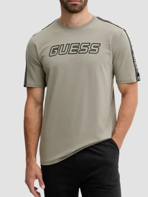 GUESS Zielony męski t-shirt z lampasami na krótki rękaw Arlo, Rozmiar S