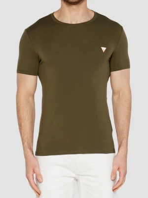 GUESS Zielony męski t-shirt z okrągłym dekoltem