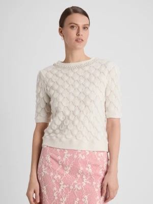 Guido Maria Kretschmer Damska koszula z dzianiny z wełną i alpaką - Francesca Kobiety Wełna biały wypukły wzór tkaniny,