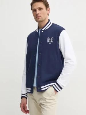 Hackett London bluza bawełniana męska kolor granatowy z aplikacją HM581349
