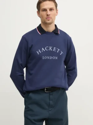 Hackett London bluza bawełniana męska kolor granatowy z nadrukiem HM581345