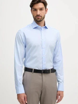Hackett London koszula bawełniana męska kolor niebieski slim z kołnierzykiem włoskim HM304529