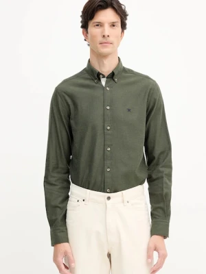 Hackett London koszula bawełniana męska kolor zielony slim z kołnierzykiem button-down HM3010413