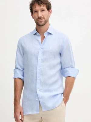 Hackett London koszula lniana męska kolor niebieski regular z kołnierzykiem włoskim HM3010346