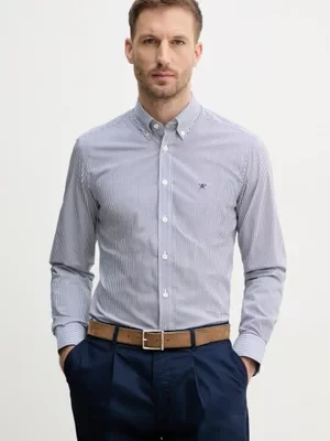 Hackett London koszula męska kolor granatowy relaxed z kołnierzykiem klasycznym HM3010261