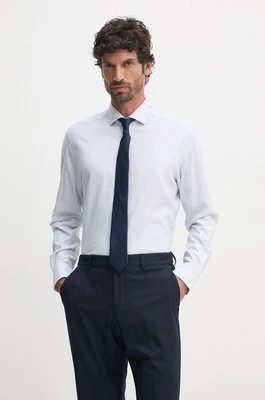 Hackett London koszula męska kolor niebieski regular z kołnierzykiem włoskim HM3010096