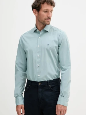Hackett London koszula męska kolor niebieski slim z kołnierzykiem włoskim HM3010359