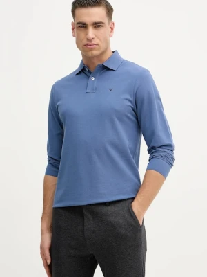 Hackett London longsleeve bawełniany kolor niebieski gładki HM5500022