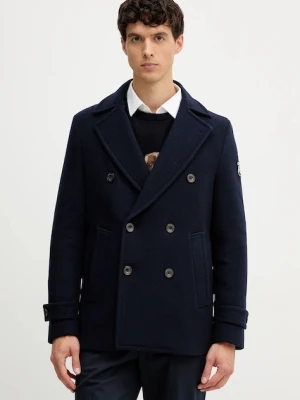 Hackett London płaszcz z dodatkiem wełny kolor granatowy HM4000041