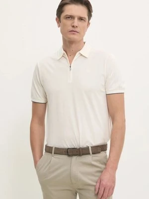 Hackett London polo bawełniane kolor beżowy gładki HM563379