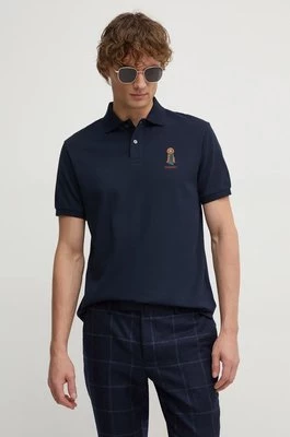 Hackett London polo bawełniane kolor granatowy z aplikacją HM563357