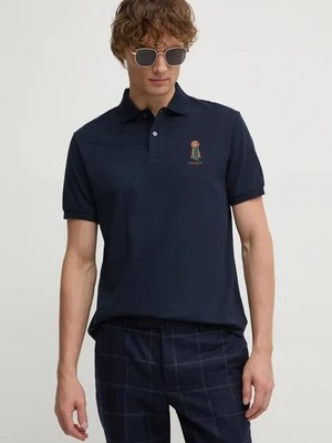 Hackett London polo bawełniane kolor granatowy z aplikacją HM563357