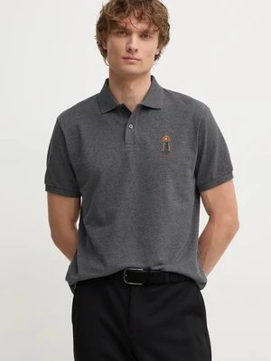 Hackett London polo bawełniane kolor szary z aplikacją HM563357