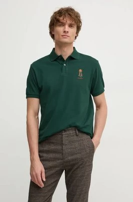 Hackett London polo bawełniane kolor zielony z aplikacją HM563357