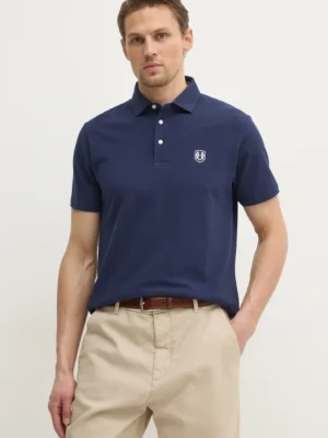 Hackett London polo bawełniane męski kolor granatowy gładki HM563413