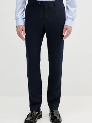 Hackett London spodnie lniane męskie kolor granatowy proste HM212726R