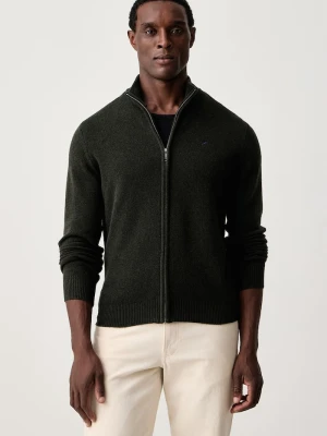 Hackett London sweter rozpinany męski wełniany zielony
