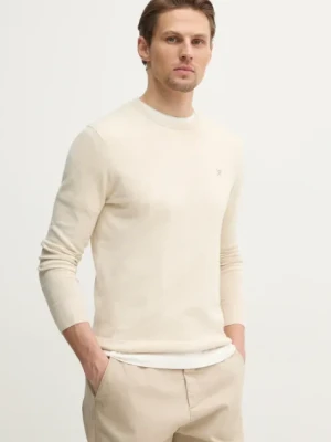 Hackett London sweter z domieszką jedwabiu męski kolor beżowy lekki HM703312