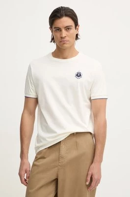 Hackett London t-shirt bawełniany męski kolor beżowy z aplikacją HM500846