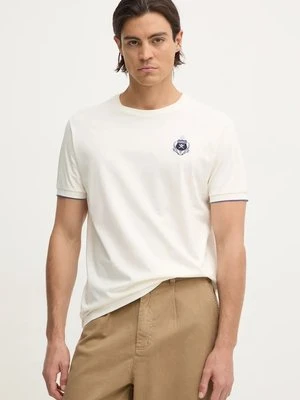 Hackett London t-shirt bawełniany męski kolor beżowy z aplikacją HM500846