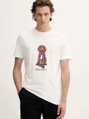 Hackett London t-shirt bawełniany męski kolor biały z nadrukiem HM5000022