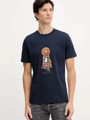 Hackett London t-shirt bawełniany męski kolor granatowy z nadrukiem HM5000022