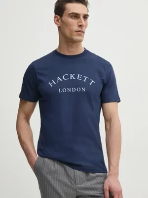 Hackett London t-shirt bawełniany męski kolor granatowy z nadrukiem HM500893