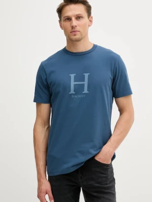 Hackett London t-shirt bawełniany męski kolor niebieski z nadrukiem HM5000002