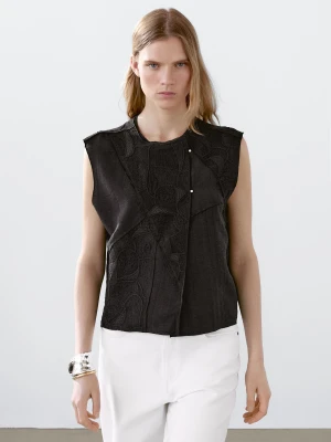 Haftowana Kamizelka - Bordowy - - Massimo Dutti - Kobieta
