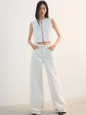 Haftowana kamizelka z wiązaniem biały - Kobieta - - MANGO