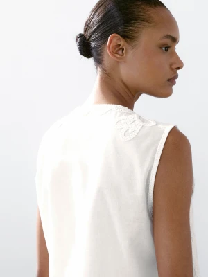 Haftowana Kamizelka Ze 100% Bawełny - Biały - - Massimo Dutti - Kobieta