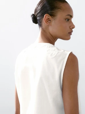 Haftowana Kamizelka Ze 100% Bawełny - Biały - - Massimo Dutti - Kobieta