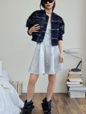 Haftowana kurtka bomber w kratę Desigual