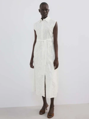 Haftowana sukienka z paskiem kremowy / écru - Kobieta - - MANGO