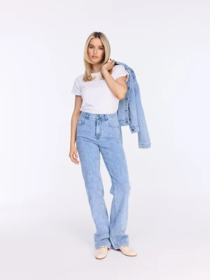 Haftowane jasne jeansy z wysokim stanem TARANKO