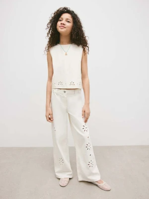 Haftowane jeansy wideleg kremowy / écru - Dzieci - - MANGO KIDS