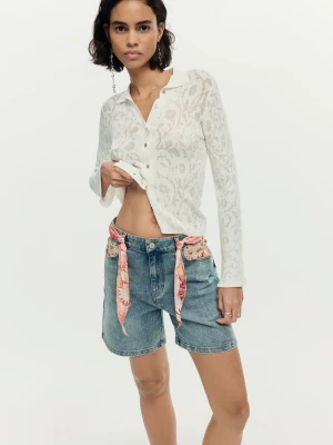 haftowane szorty denim Desigual niebieski