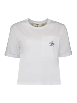 Haftowany Logo T-shirt z Okrągłym Dekoltem Fendi
