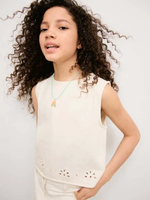 Zdjęcie produktu Haftowany top dżinsowy kremowy / écru - Dzieci - - MANGO KIDS beżowy