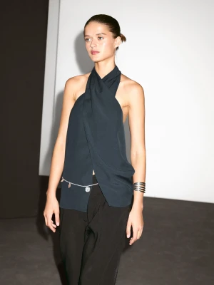 Halter Neck Back Neckline Top - Niebieski - - Massimo Dutti - Kobieta