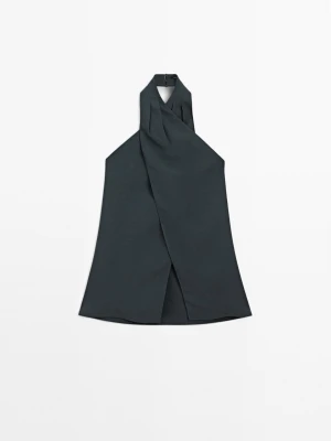 Halter Neck Back Neckline Top - Niebieski - - Massimo Dutti - Kobieta