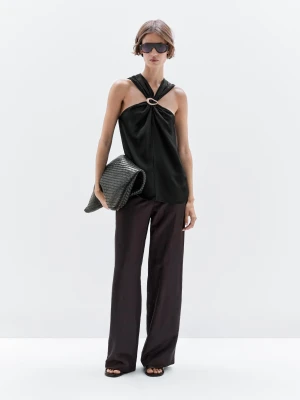Halter Top With Removable Brooch Detail - Czarny - - Massimo Dutti - Female